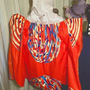African print, handmade, top. Med, orange and blues